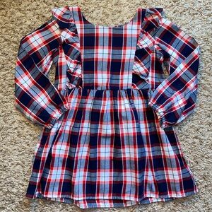 3t girls navy, white and red plaid ruffle dress.